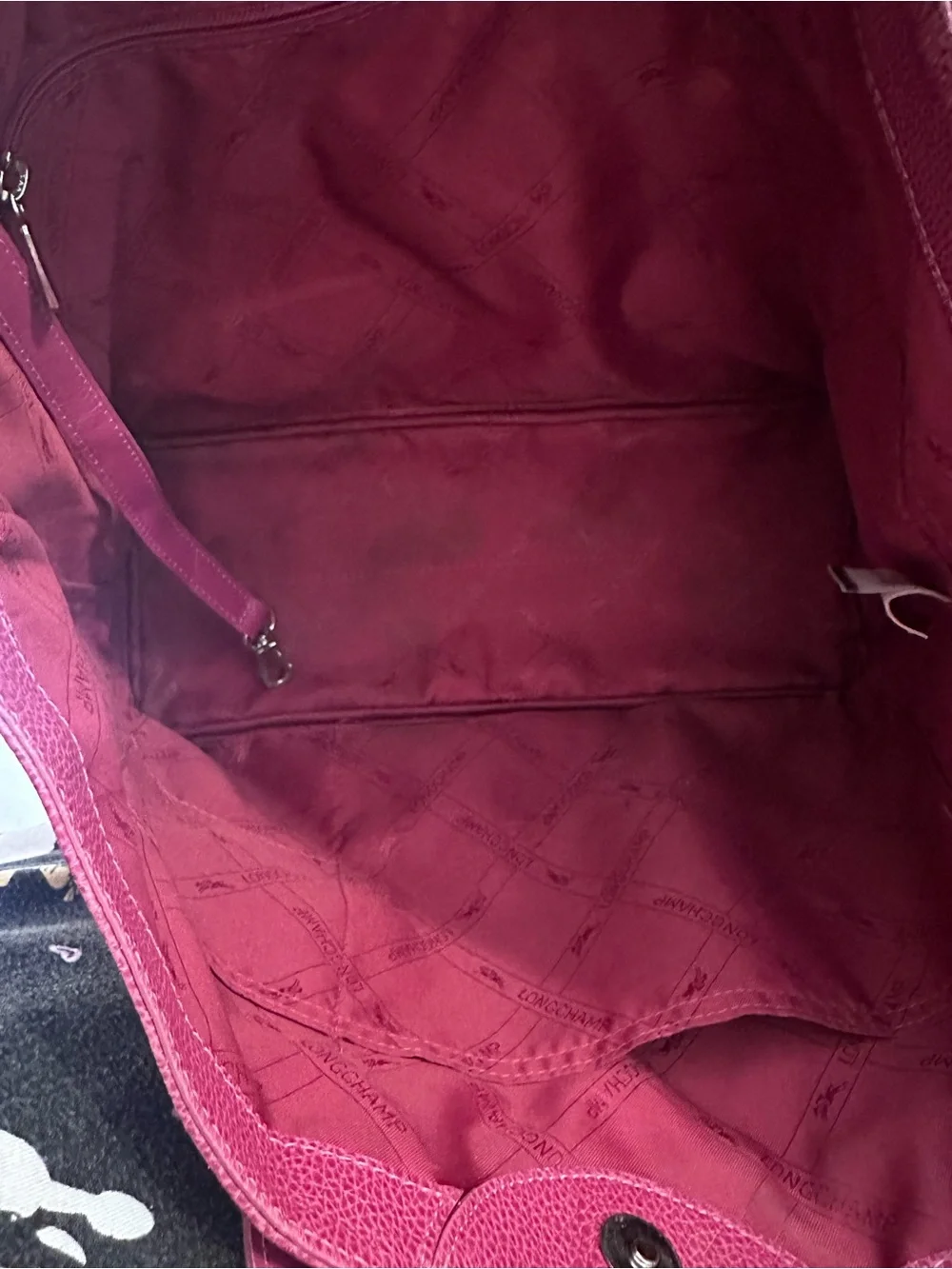 Longchamp Fuchsia Leather Tote with Silver Hardware